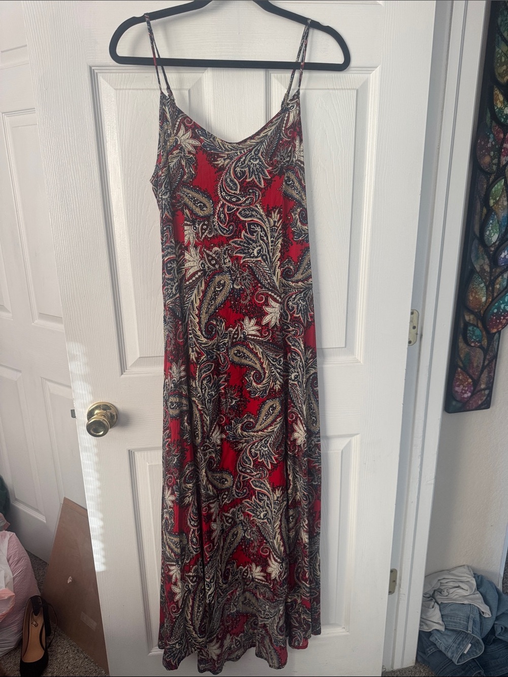 Jachs Red Paisley Slip Maxi Dress